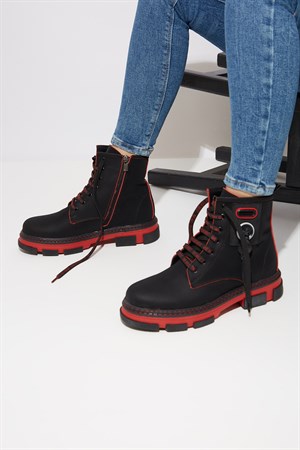 Bestello Lace-Up Boot Black-Red 101-202647-55 Womens Booties