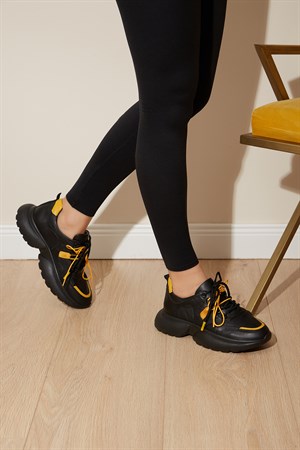 Bestello Lace-Up Sneaker Black-Yellow 101-181109-42 Womens Shoes