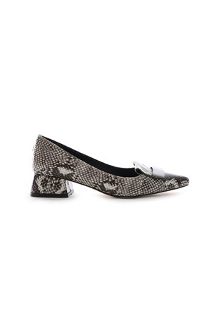 Bestello Buckled Thick Heel Beige Snake 281-340 Womens Shoes