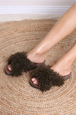 Bestello Hairy  Khaki Plush 165-2317 Womens Slippers